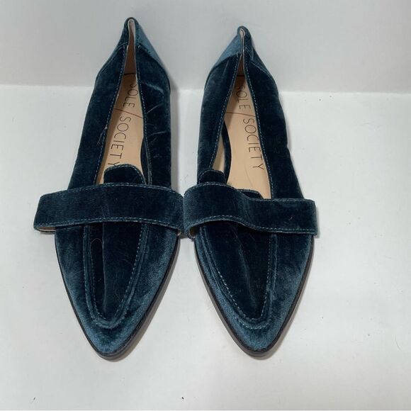 NWOT Sole Society Blue Velvet Pointed Toe Loafers - Picture 5 of 8